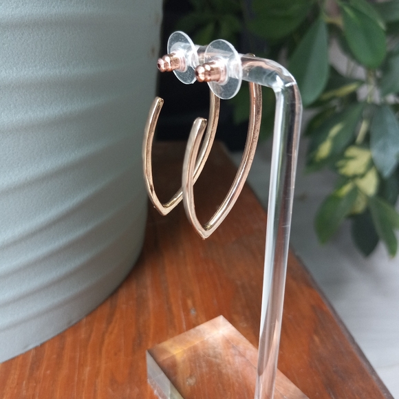 A New Day Rose Gold Rhinestone Long V-Shaped Hoops - Picture 8 of 10